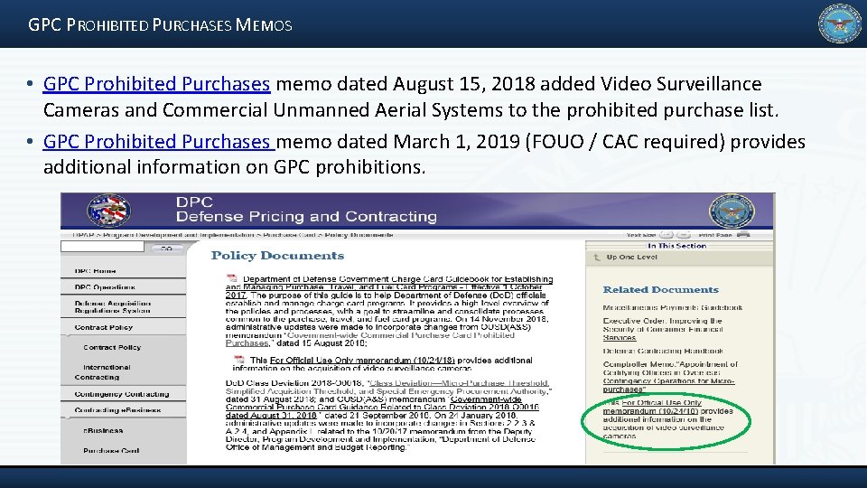 GPC PROHIBITED PURCHASES MEMOS • GPC Prohibited Purchases memo dated August 15, 2018 added