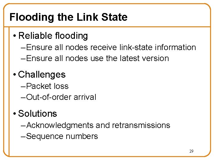 Flooding the Link State • Reliable flooding – Ensure all nodes receive link-state information