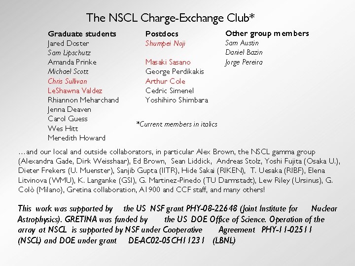 The NSCL Charge-Exchange Club* Graduate students Jared Doster Sam Lipschutz Amanda Prinke Michael Scott