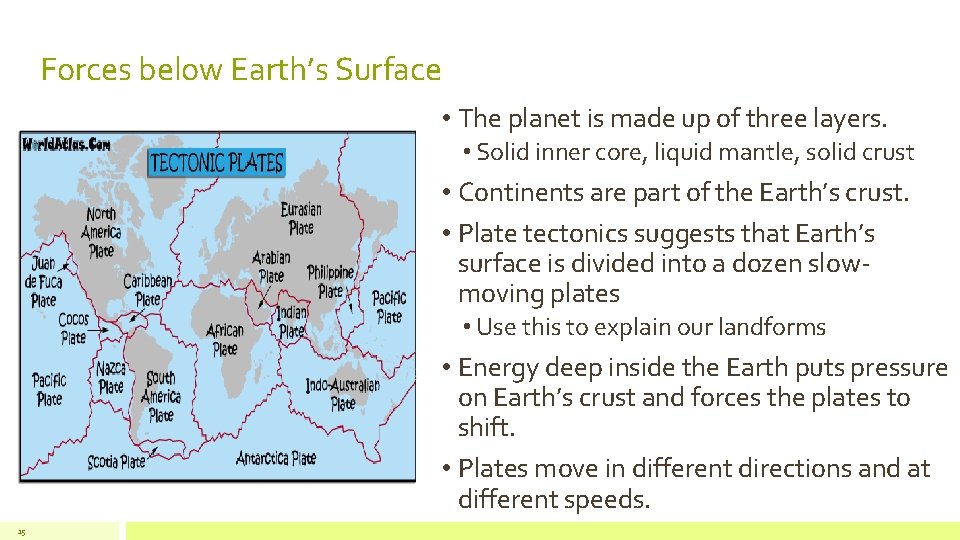 Forces below Earth’s Surface • The planet is made up of three layers. •