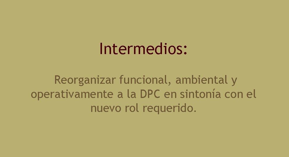 Intermedios: Reorganizar funcional, ambiental y operativamente a la DPC en sintonía con el nuevo