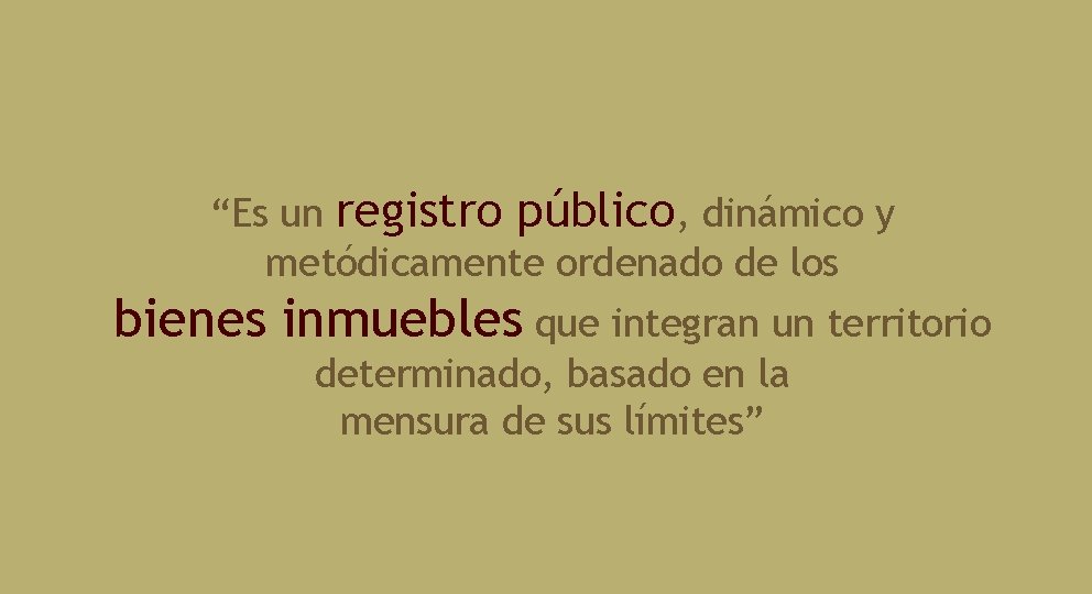 “Es un registro público, dinámico y metódicamente ordenado de los bienes inmuebles que integran