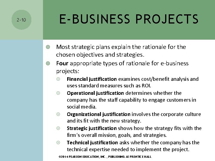 E-BUSINESS PROJECTS 2 -10 Most strategic plans explain the rationale for the chosen objectives
