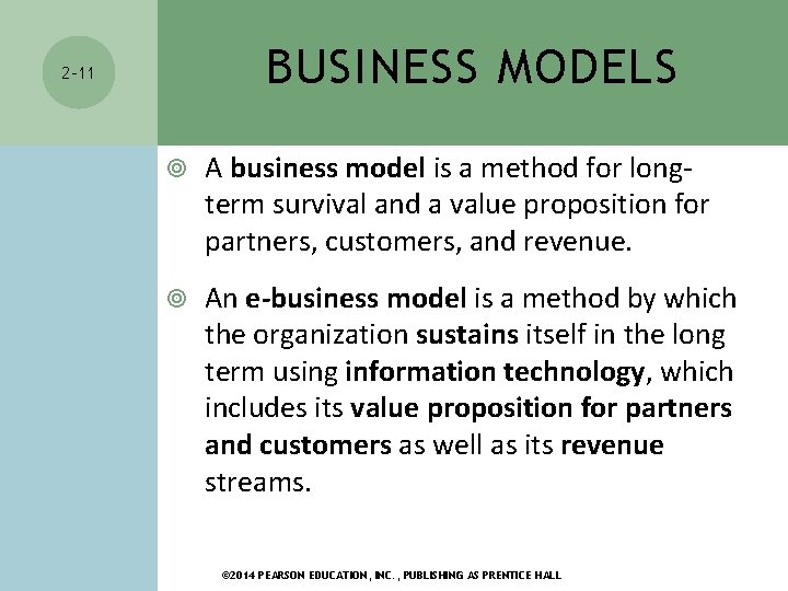 BUSINESS MODELS 2 -11 A business model is a method for longterm survival and