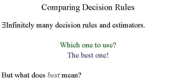 Comparing Decision Rules Infinitely many decision rules and estimators. Which one to use? The