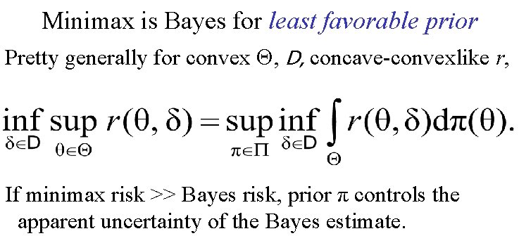 Minimax is Bayes for least favorable prior Pretty generally for convex , D, concave-convexlike