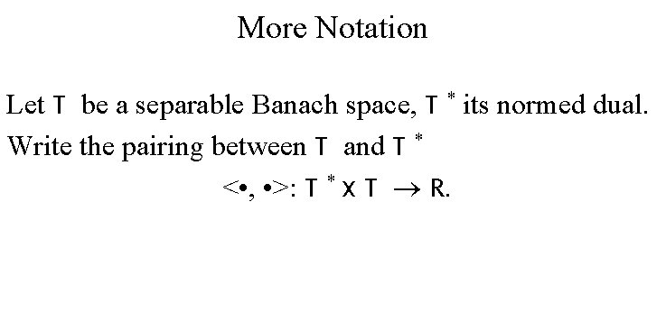 More Notation Let T be a separable Banach space, T * its normed dual.