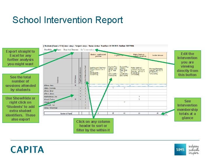 School Intervention Report Export straight to Excel for any further analysis you might want