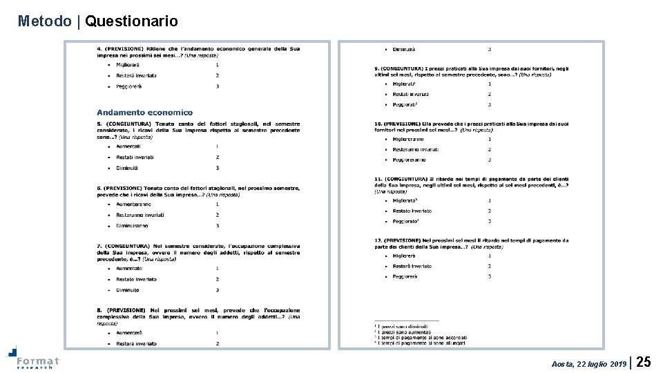 Metodo | Questionario Aosta, 22 luglio 2019 | 25 