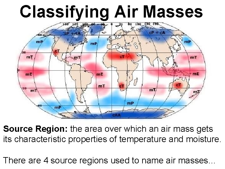 Classifying Air Masses Source Region: the area over which an air mass gets its
