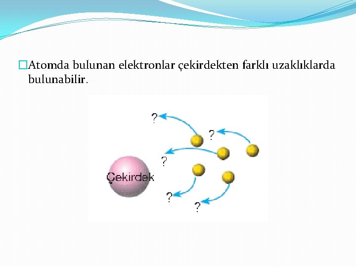 �Atomda bulunan elektronlar çekirdekten farklı uzaklıklarda bulunabilir. 