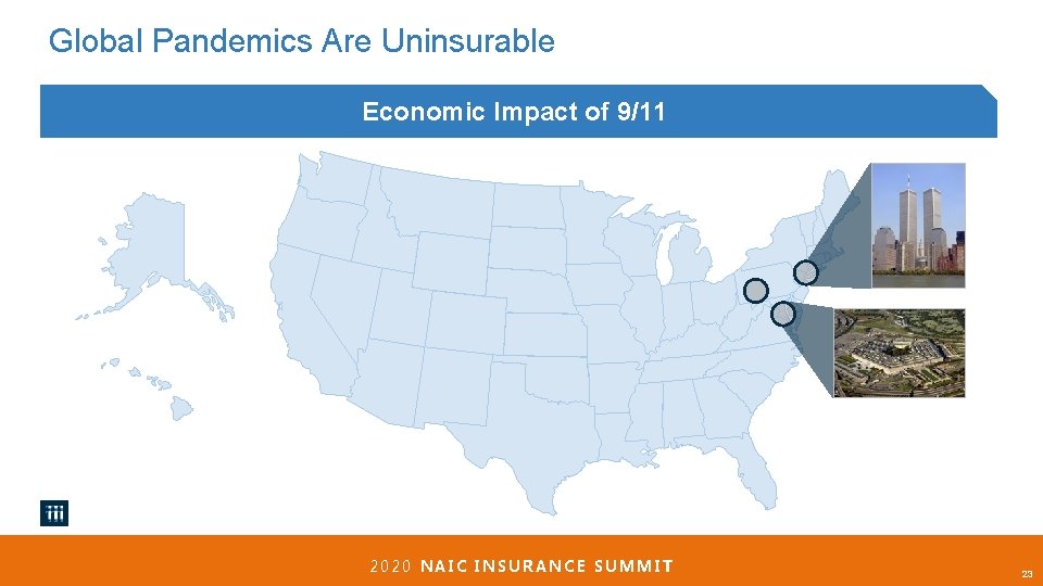 Global Pandemics Are Uninsurable Economic Impact of 9/11 2020 NAIC INSURANCE SUMMIT 23 