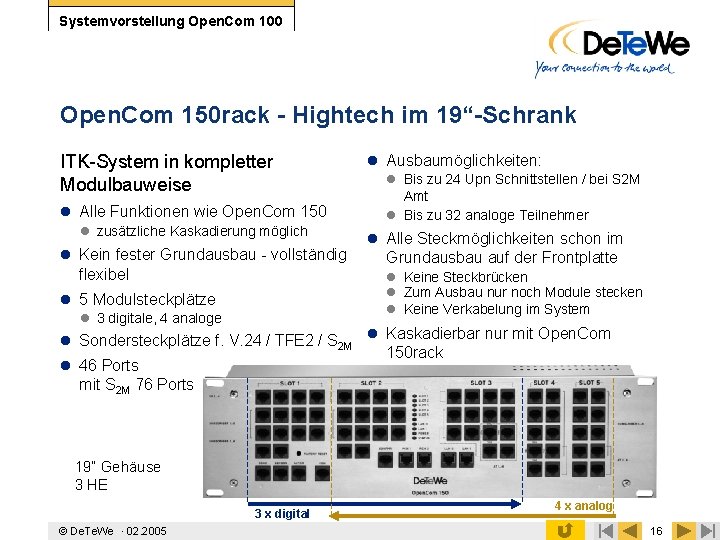 Systemvorstellung Open. Com 100 Open. Com 150 rack - Hightech im 19“-Schrank ITK-System in