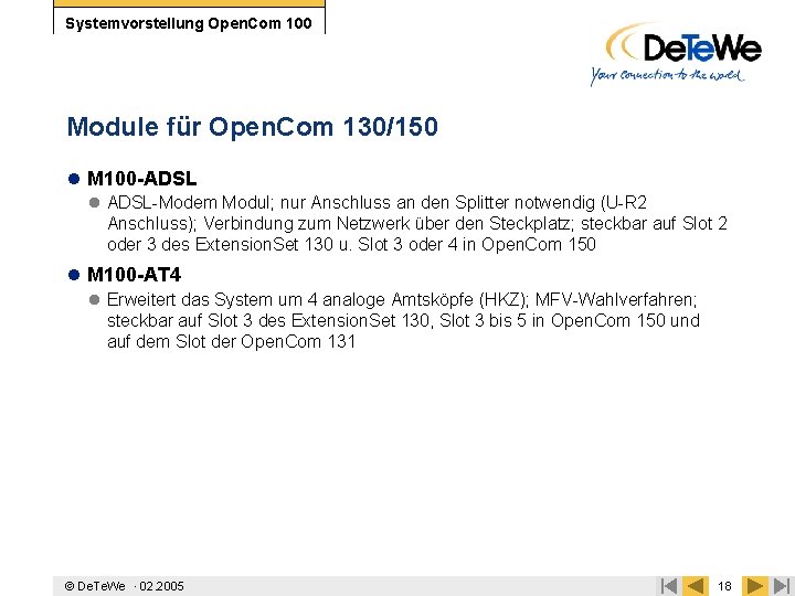 Systemvorstellung Open. Com 100 Module für Open. Com 130/150 l M 100 -ADSL l