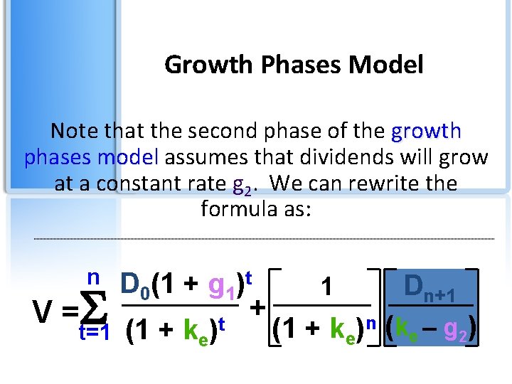 Growth Phases Model Note that the second phase of the growth phases model assumes