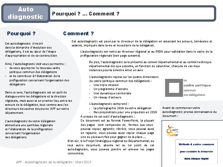 Auto diagnostic Pourquoi ? … Comment ? Pourquoi ? Comment ? Cet autodiagnostic est