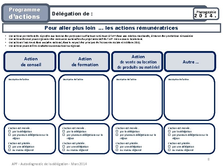 Programme Photogaphie Délégation de : d’actions 2 0 1 4. Pour aller plus loin