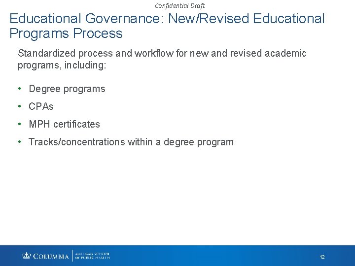 Confidential Draft Educational Governance: New/Revised Educational Programs Process Standardized process and workflow for new