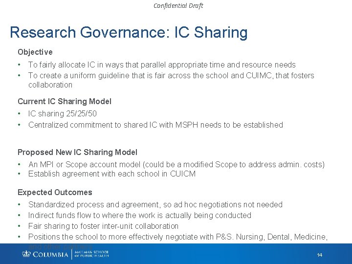 Confidential Draft Research Governance: IC Sharing Objective • • To fairly allocate IC in