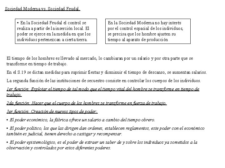 Sociedad Moderna vs. Sociedad Feudal. • En la Sociedad Feudal el control se realiza