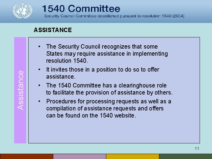 Assistance ASSISTANCE • The Security Council recognizes that some States may require assistance in