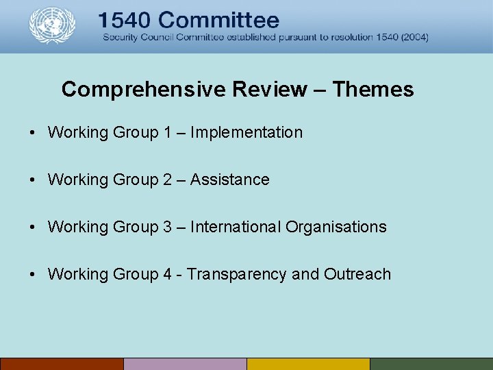 Comprehensive Review – Themes • Working Group 1 – Implementation • Working Group 2