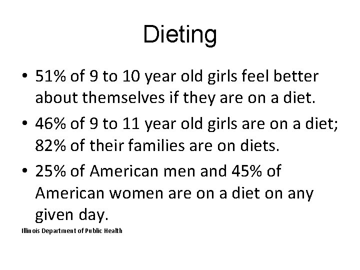 Dieting • 51% of 9 to 10 year old girls feel better about themselves