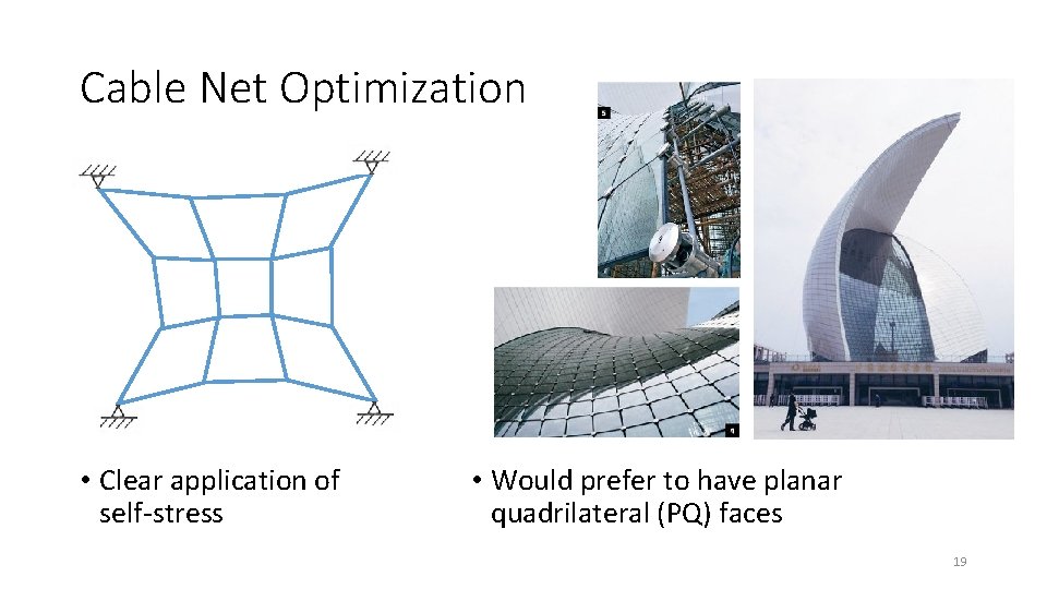 Cable Net Optimization • Clear application of self-stress • Would prefer to have planar Cable Net Optimization • Clear application of self-stress • Would prefer to have planar
