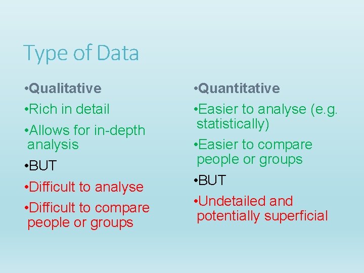 Type of Data • Qualitative • Rich in detail • Allows for in-depth analysis Type of Data • Qualitative • Rich in detail • Allows for in-depth analysis