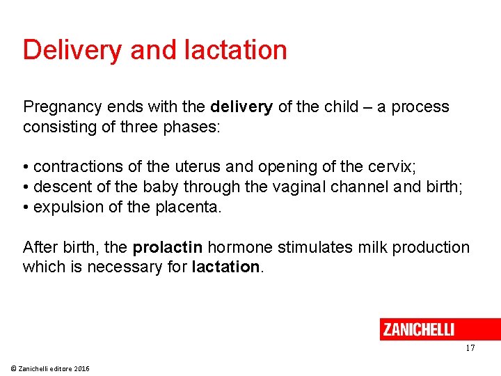 Delivery and lactation Pregnancy ends with the delivery of the child – a process