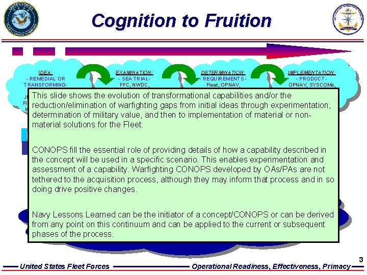 Cognition to Fruition IDEA: - REMEDIAL OR TRANSFORMINGLeadership, JFCOM, Agencies, Fleet, Think Tanks, Industry,