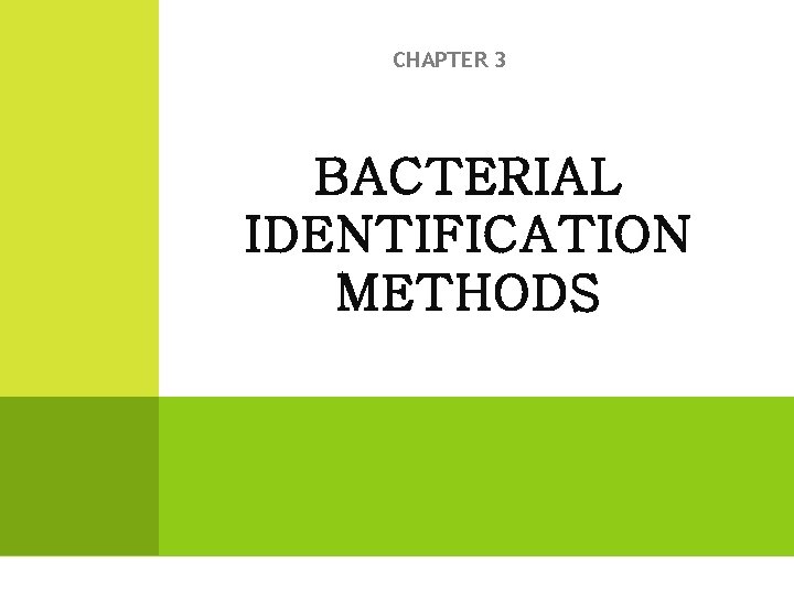 CHAPTER 3 BACTERIAL IDENTIFICATION METHODS 