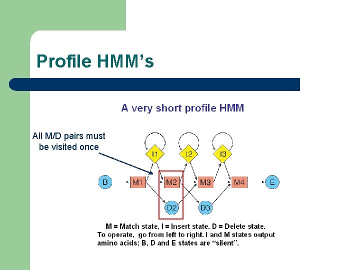 Profile HMM’s All M/D pairs must be visited once 