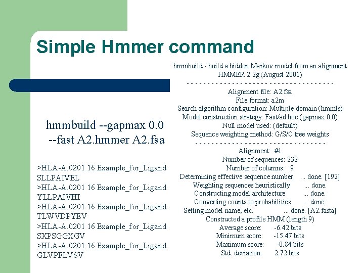 Simple Hmmer command hmmbuild --gapmax 0. 0 --fast A 2. hmmer A 2. fsa