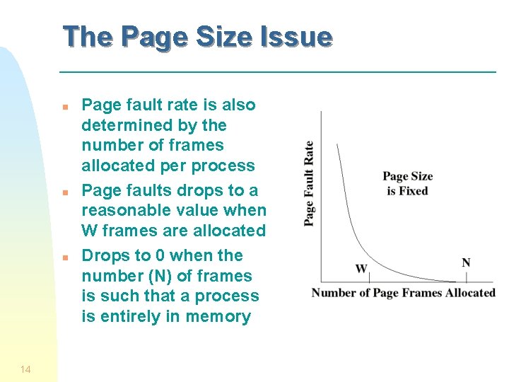 The Page Size Issue n n n 14 Page fault rate is also determined