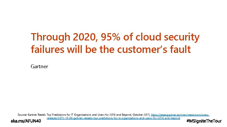 Through 2020, 95% of cloud security failures will be the customer’s fault Gartner Source: