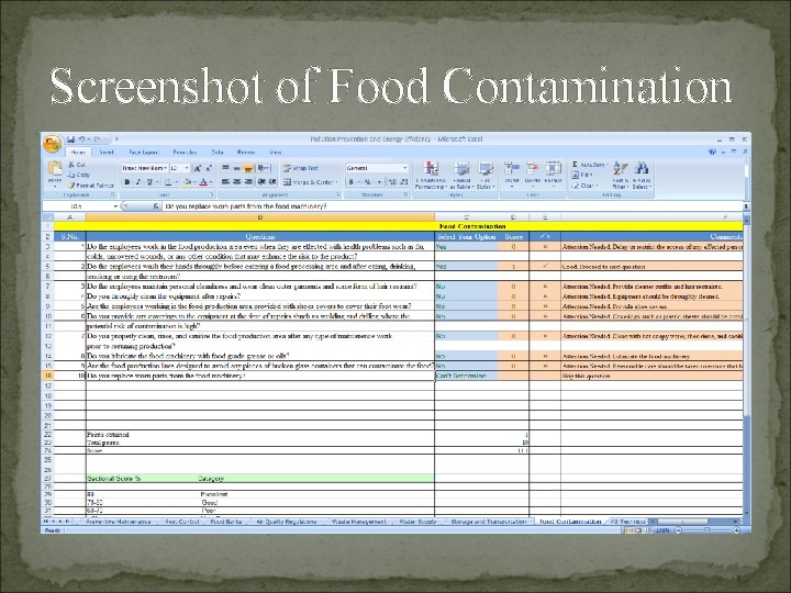 Screenshot of Food Contamination 