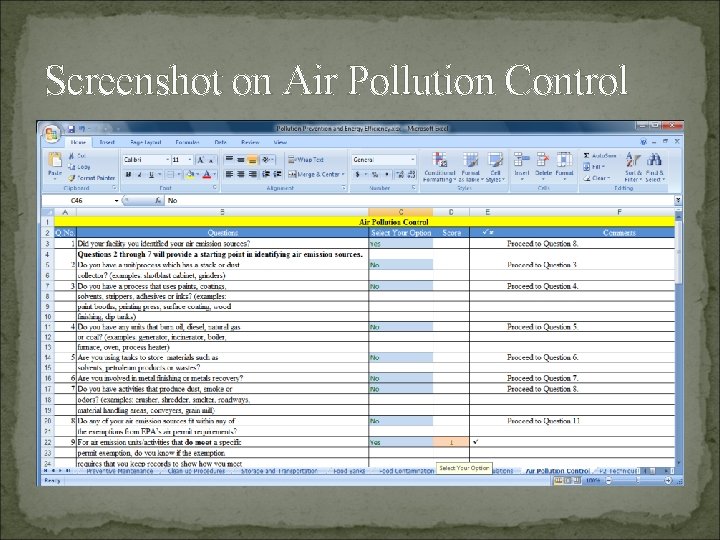 Screenshot on Air Pollution Control 