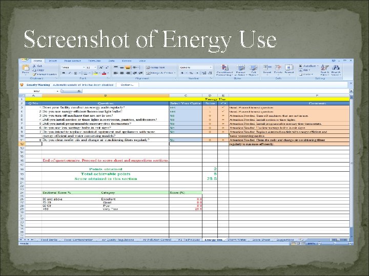 Screenshot of Energy Use 