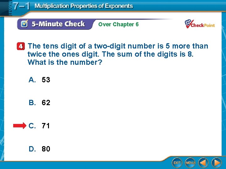 Over Chapter 6 The tens digit of a two-digit number is 5 more than