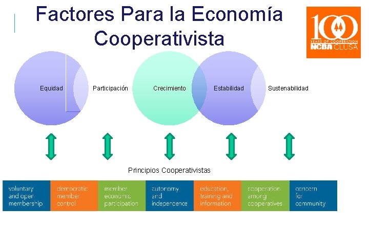 Factores Para la Economía Cooperativista Equidad Participación Crecimiento Principios Cooperativistas Estabilidad Sustenabilidad 