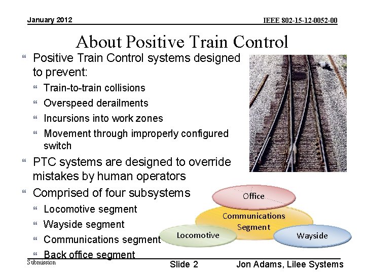 January 2012 IEEE 802 -15 -12 -0052 -00 About Positive Train Control systems designed