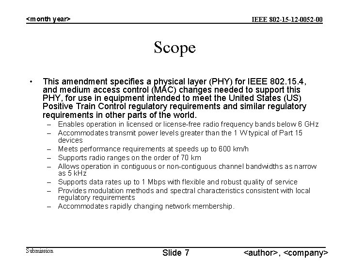 <month year> IEEE 802 -15 -12 -0052 -00 Scope • This amendment specifies a