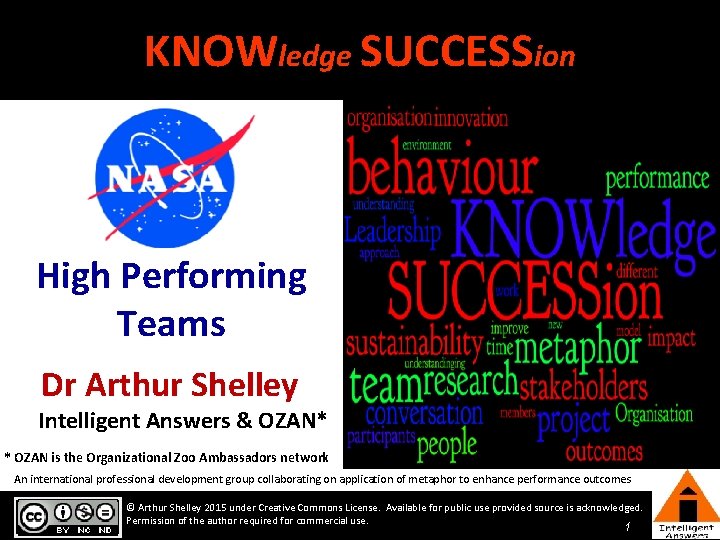 KNOWledge SUCCESSion High Performing Teams Dr Arthur Shelley Intelligent Answers & OZAN* * OZAN KNOWledge SUCCESSion High Performing Teams Dr Arthur Shelley Intelligent Answers & OZAN* * OZAN