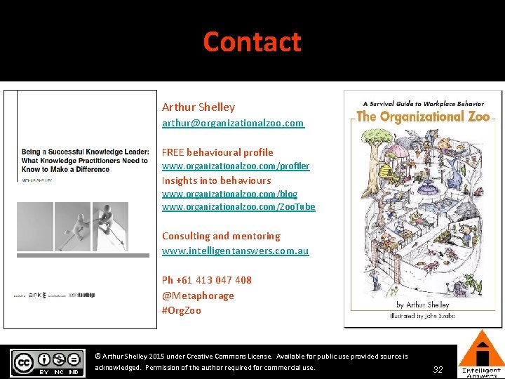 Contact Arthur Shelley arthur@organizationalzoo. com FREE behavioural profile www. organizationalzoo. com/profiler Insights into behaviours Contact Arthur Shelley arthur@organizationalzoo. com FREE behavioural profile www. organizationalzoo. com/profiler Insights into behaviours