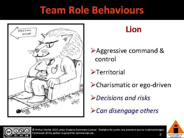 Team Role Behaviours Lion ØAggressive command & control ØTerritorial ØCharismatic or ego-driven ØDecisions and Team Role Behaviours Lion ØAggressive command & control ØTerritorial ØCharismatic or ego-driven ØDecisions and