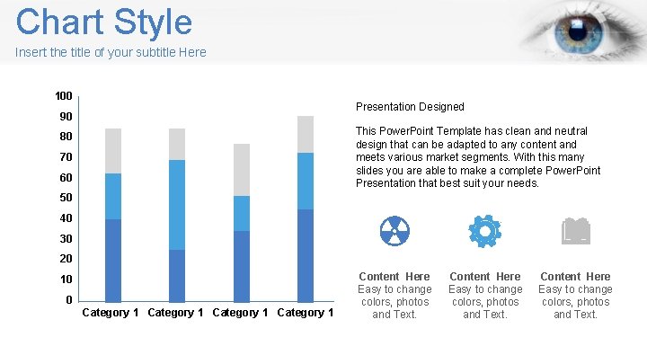 Chart Style Insert the title of your subtitle Here 100 Presentation Designed 90 This