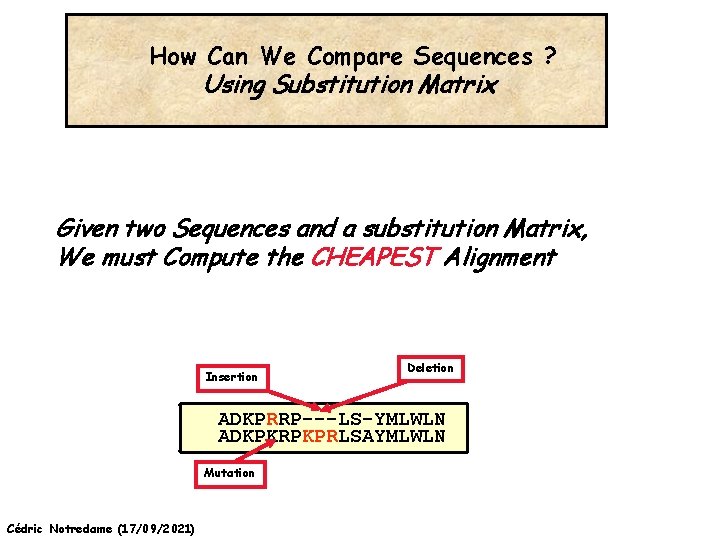 How Can We Compare Sequences ? Using Substitution Matrix Given two Sequences and a