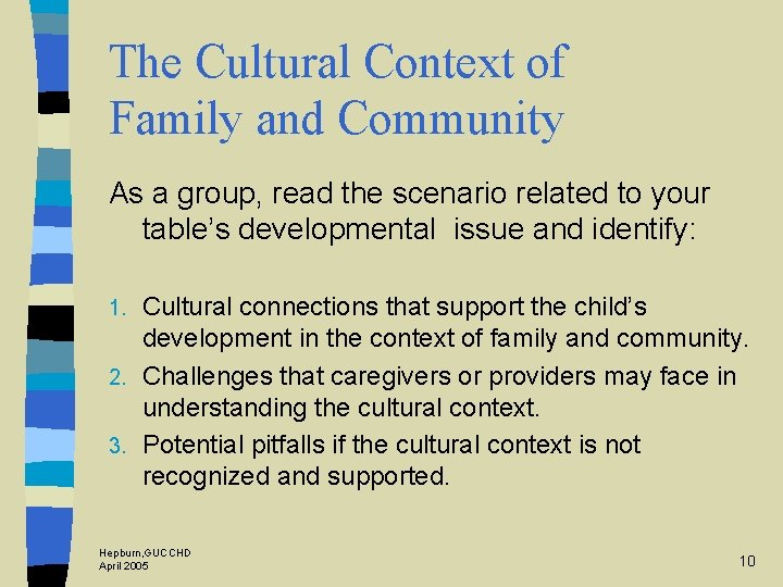 The Cultural Context of Family and Community As a group, read the scenario related