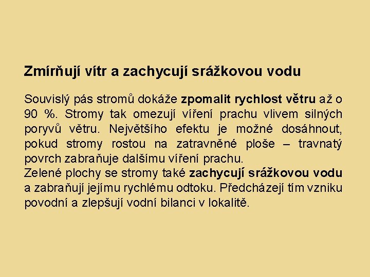 Zmírňují vítr a zachycují srážkovou vodu Souvislý pás stromů dokáže zpomalit rychlost větru až